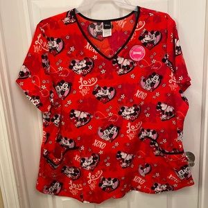 Mickey and Minnie Scrub top Love you XOXO NEW